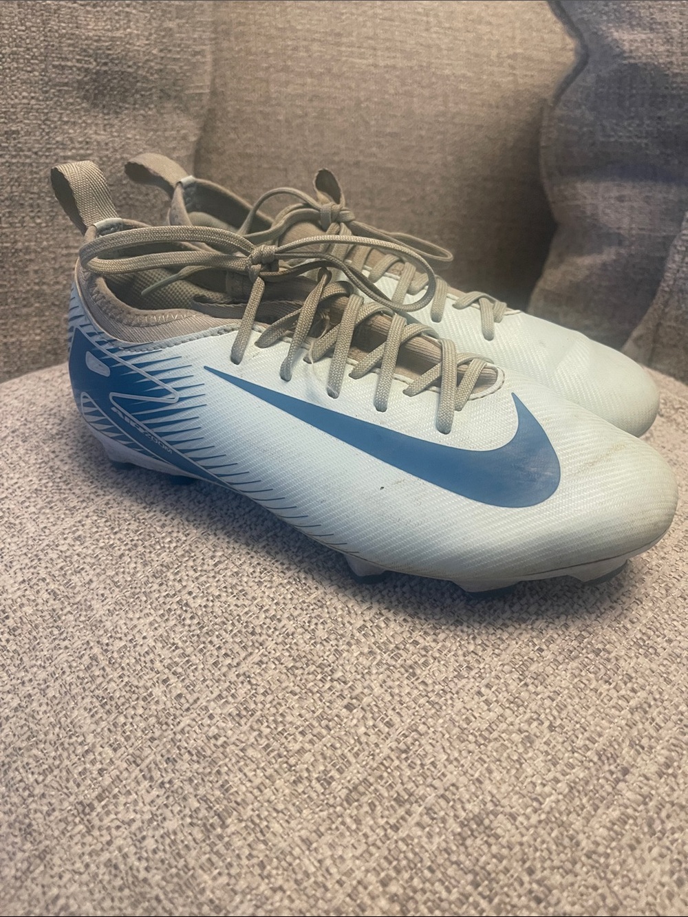 Nike Kids Light Blue Soccer Cleats with Blue Swoosh
